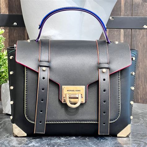 manhattan contrast trim leather satchel.